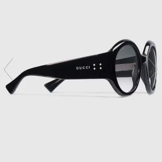 Gucci Black Gray Oversized Round Frame Glossy Acetate Sunglasses