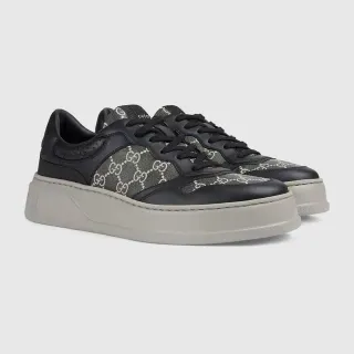 Gucci Black Gray Platform Sole Monogram-Print Textile Lifestyle Sneakers
