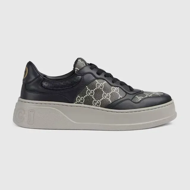 Gucci Black Gray Platform Sole Monogram-Print Textile Lifestyle Sneakers 2