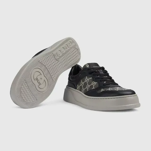 Gucci Black Gray Platform Sole Monogram-Print Textile Lifestyle Sneakers 3