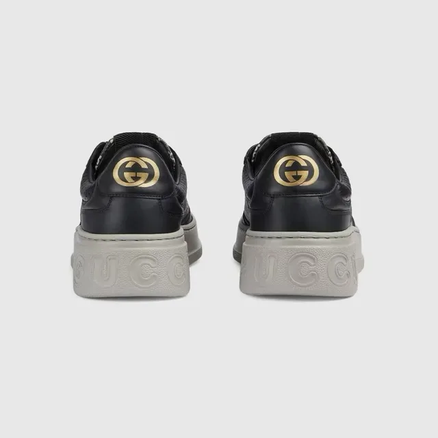 Gucci Black Gray Platform Sole Monogram-Print Textile Lifestyle Sneakers 5