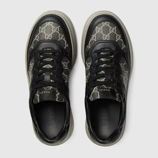Gucci Black Gray Platform Sole Monogram-Print Textile Lifestyle Sneakers 6