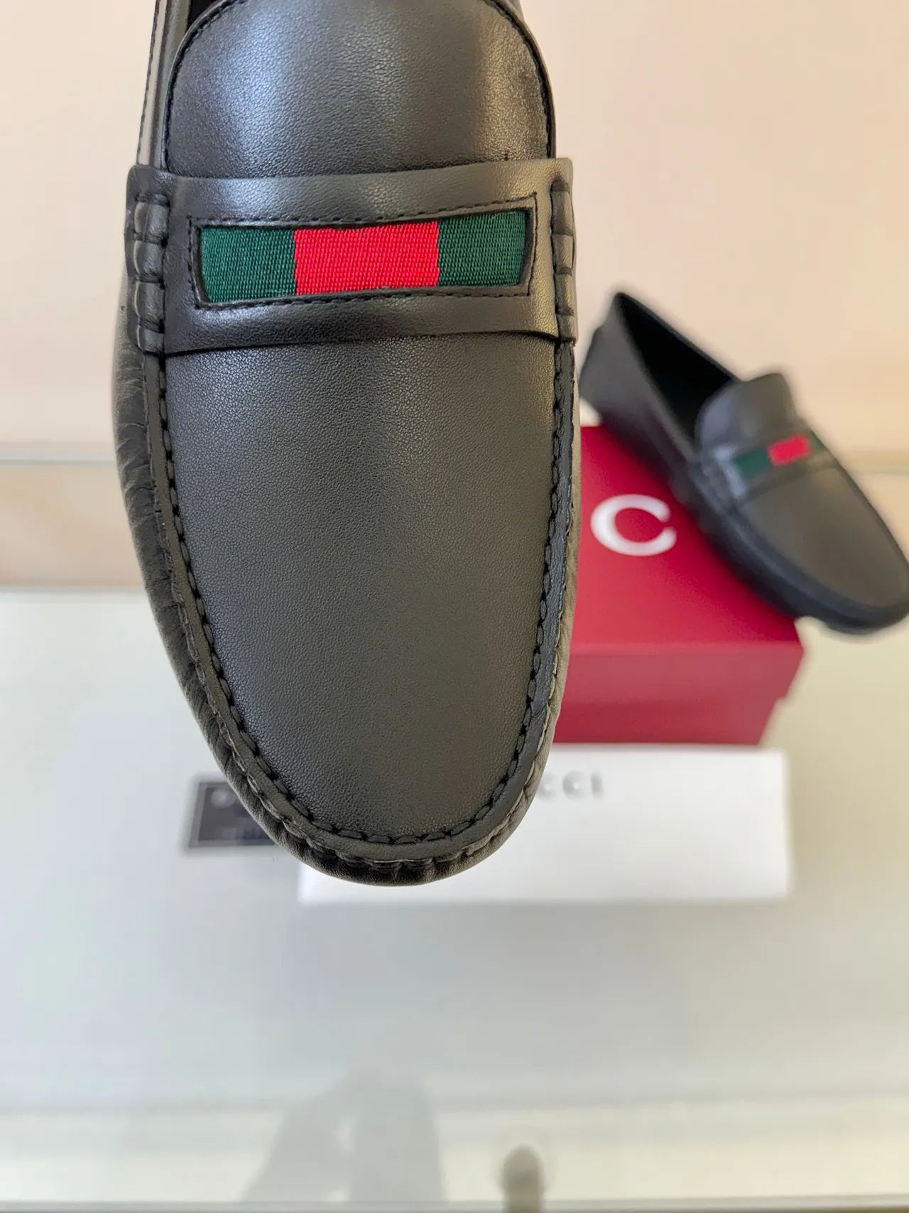 Gucci Black Green Leather Web Stripe Detail Loafer 3