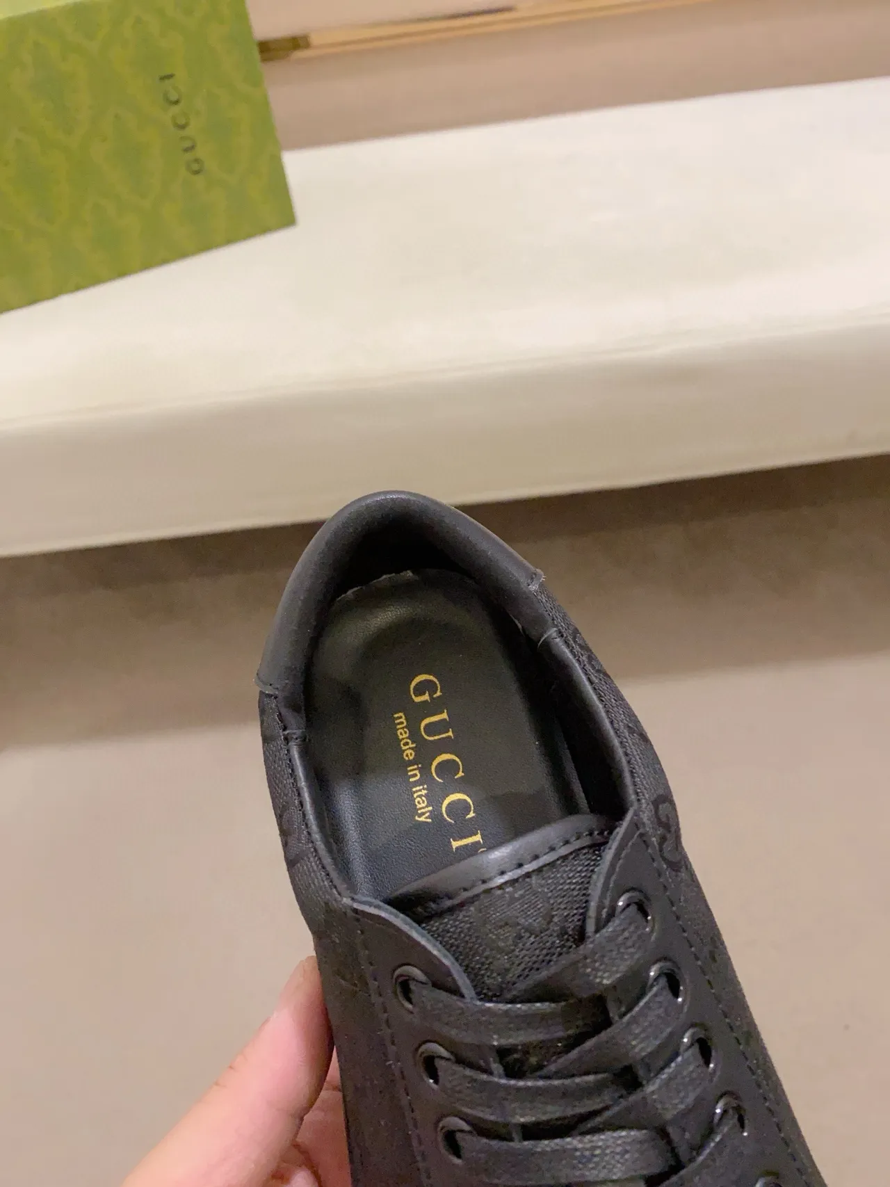 Gucci Black Monogrammed Textile Upper Smooth Leather Toe Cap Lifestyle Sneakers 4