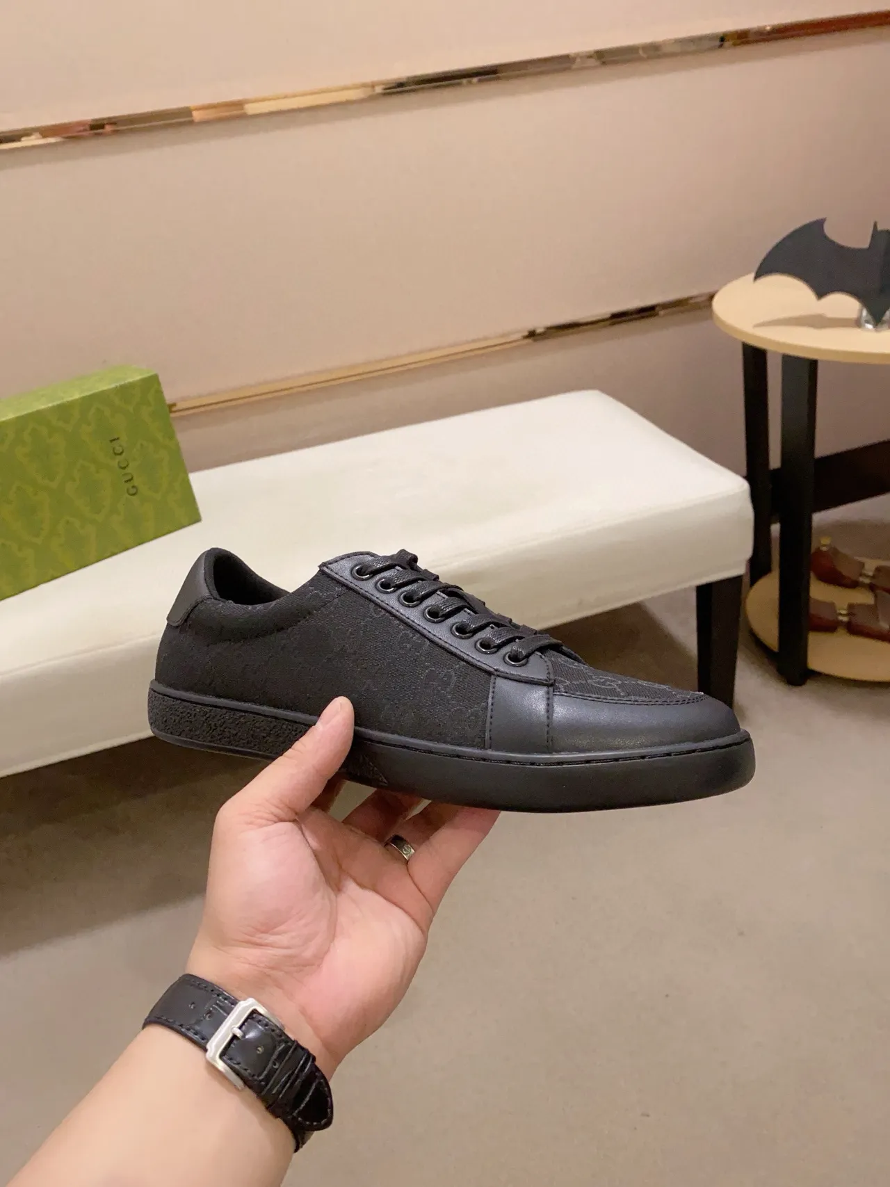 Gucci Black Monogrammed Textile Upper Smooth Leather Toe Cap Lifestyle Sneakers 5