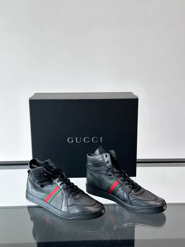 Gucci Tênis Lifestyle Preto Multicor de Couro Alto 5
