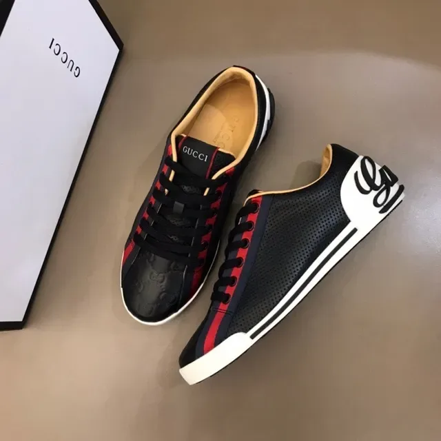 Gucci Black Red Perforated Leather Upper Web Stripe Detail Lifestyle Sneakers 2