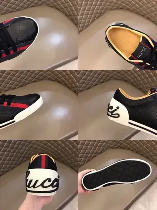 Gucci Black Red Perforated Leather Upper Web Stripe Detail Lifestyle Sneakers 3