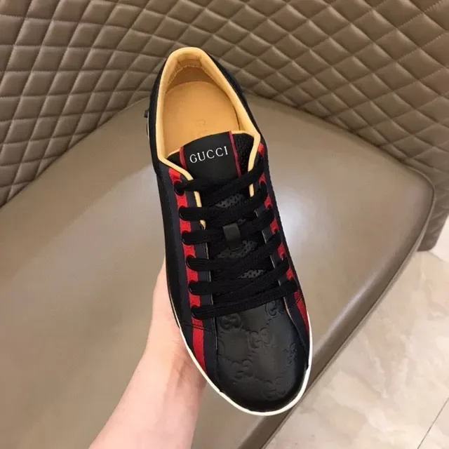 Gucci Black Red Perforated Leather Upper Web Stripe Detail Lifestyle Sneakers 4