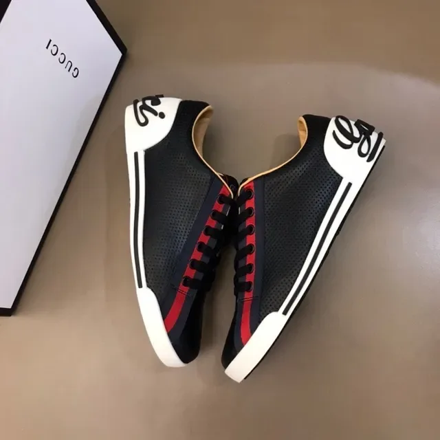 Gucci Black Red Perforated Leather Upper Web Stripe Detail Lifestyle Sneakers 5