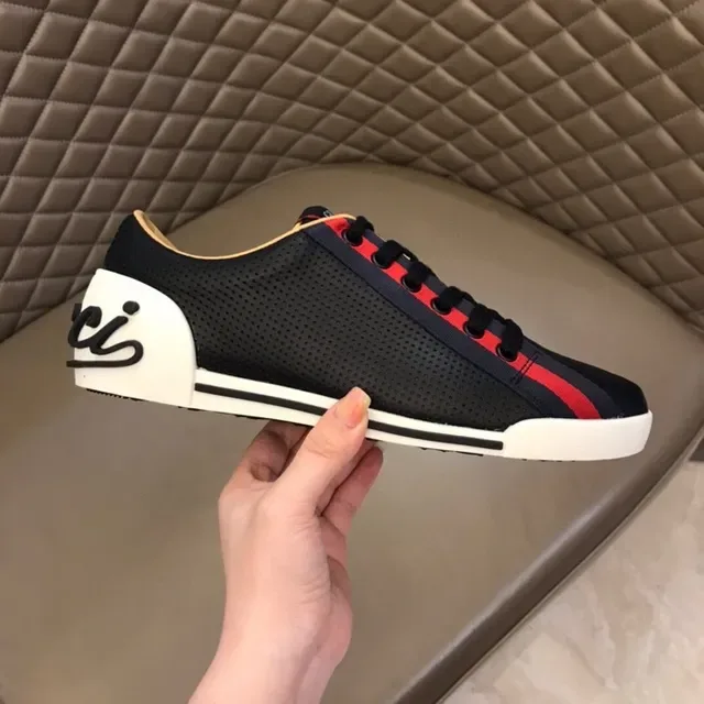 Gucci Black Red Perforated Leather Upper Web Stripe Detail Lifestyle Sneakers 7