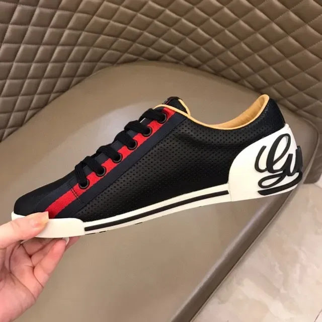 Gucci Black Red Perforated Leather Upper Web Stripe Detail Lifestyle Sneakers 8