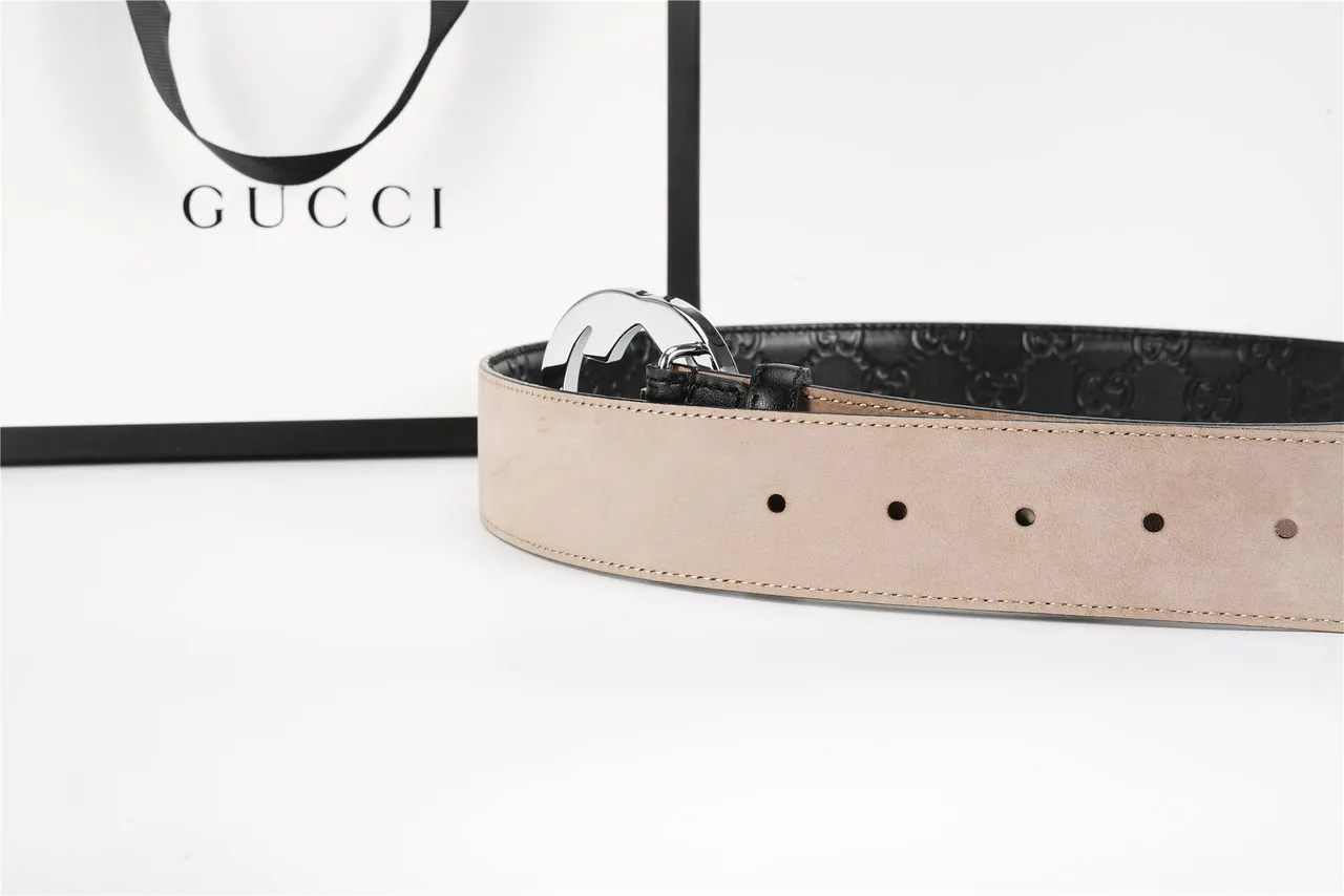 Gucci Black Silver GG-Embossed Interlocking G Buckle Leather Belt 8