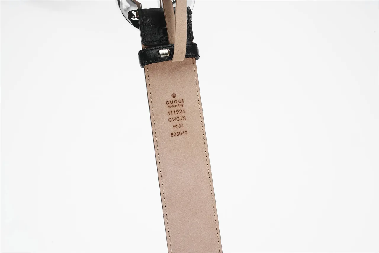 Gucci Black Silver GG-Embossed Interlocking G Buckle Leather Belt 9