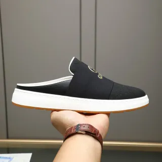 Gucci Black White Backless Slip-On Elasticated Fabric Vamp Casual Shoes