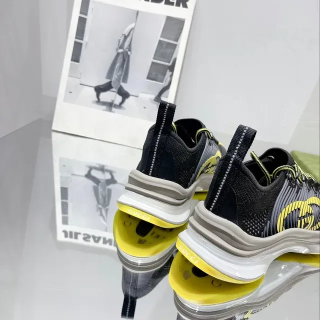 Gucci Sneakers Lifestyle Noir Jaune Maille Supérieure Overlay de Vague 4