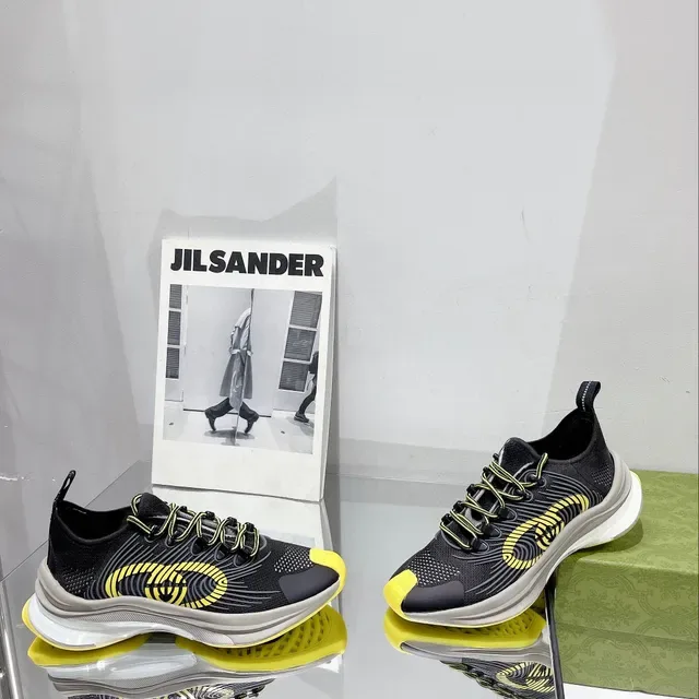 Gucci Sneakers Lifestyle Noir Jaune Maille Supérieure Overlay de Vague 6