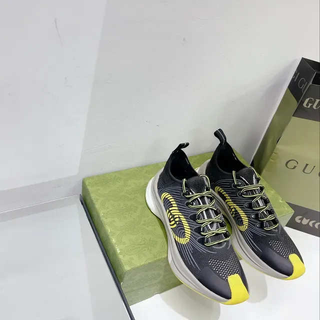 Gucci Sneakers Lifestyle Noir Jaune Maille Supérieure Overlay de Vague 7