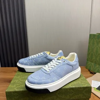Gucci Blue White Monogrammed Canvas Platform Sole Lifestyle Sneakers