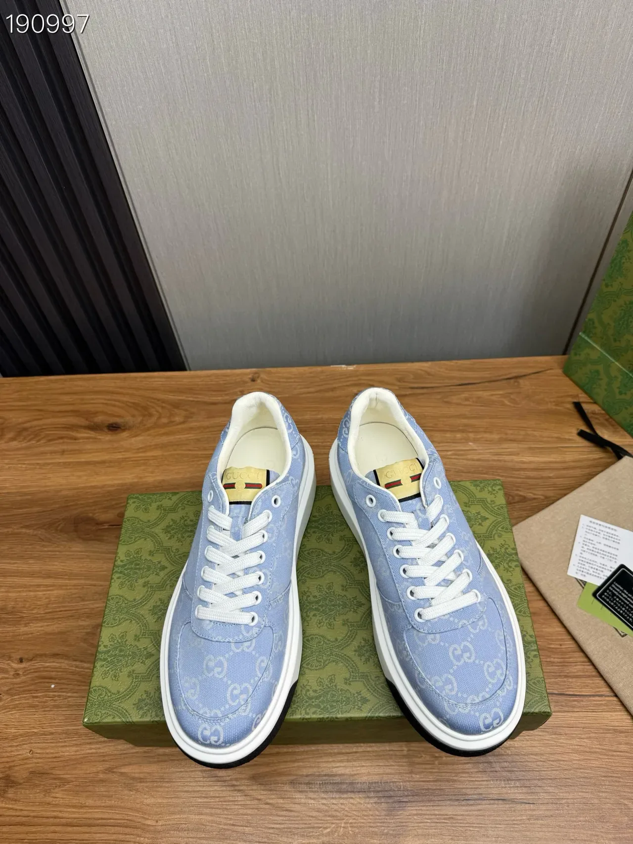 Gucci Blue White Monogrammed Canvas Platform Sole Lifestyle Sneakers 3