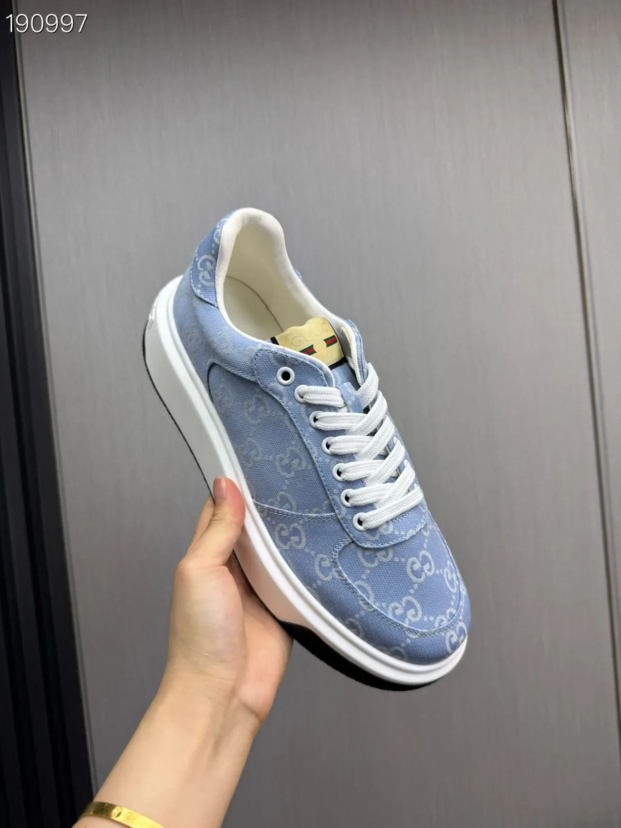 Gucci Blue White Monogrammed Canvas Platform Sole Lifestyle Sneakers 5