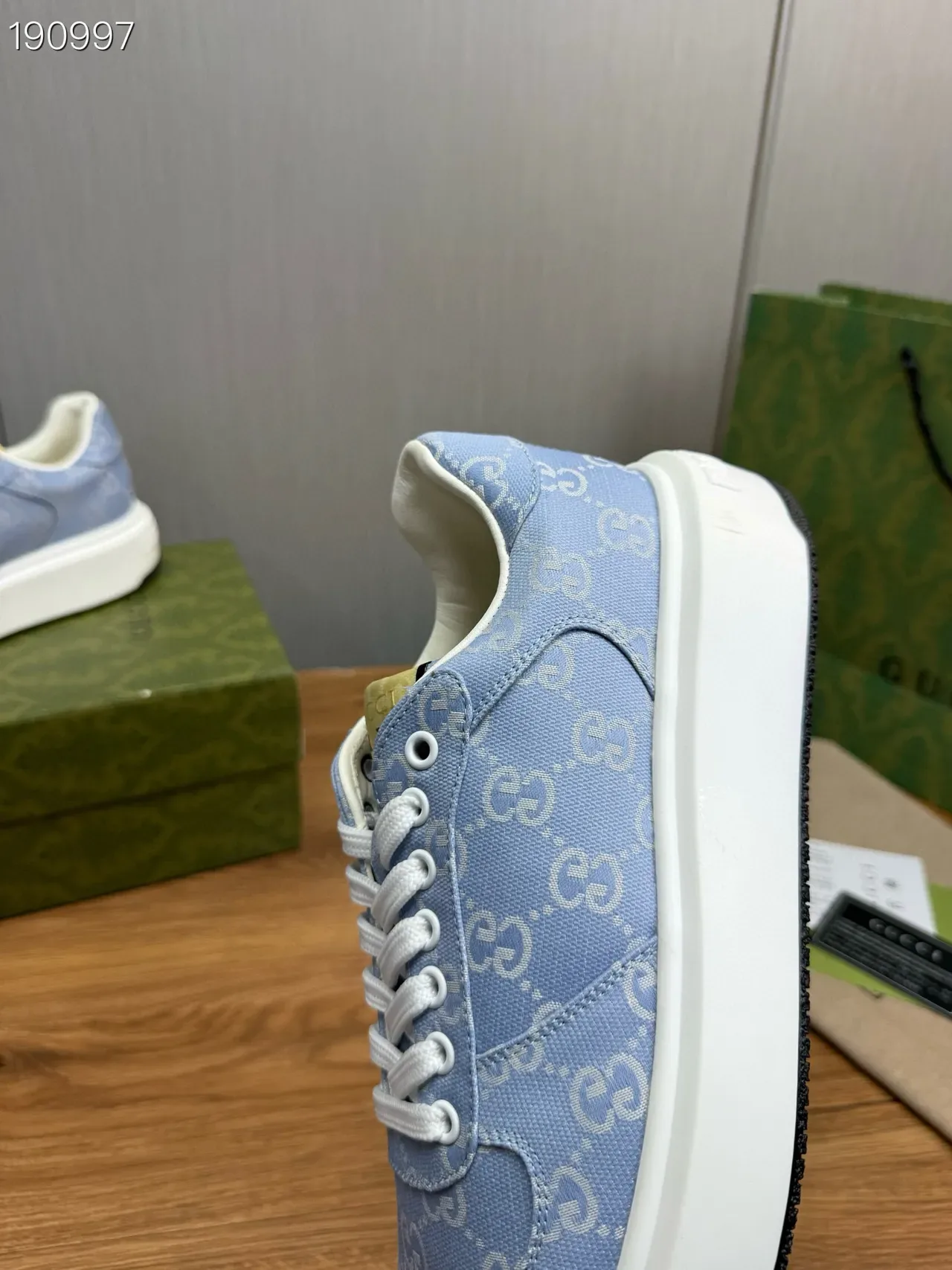 Gucci Blue White Monogrammed Canvas Platform Sole Lifestyle Sneakers 6