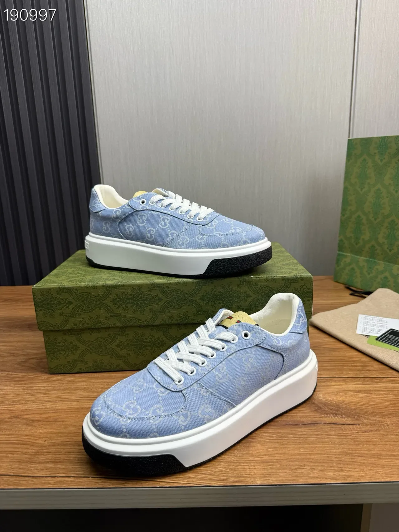 Gucci Blue White Monogrammed Canvas Platform Sole Lifestyle Sneakers 8