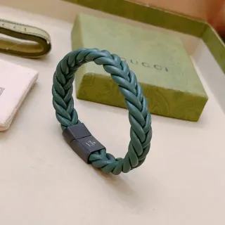 Gucci Braided Green Leather Magnetic Clasp Bracelet