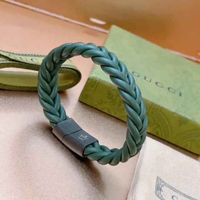 Gucci Braided Green Leather Magnetic Clasp Bracelet 7