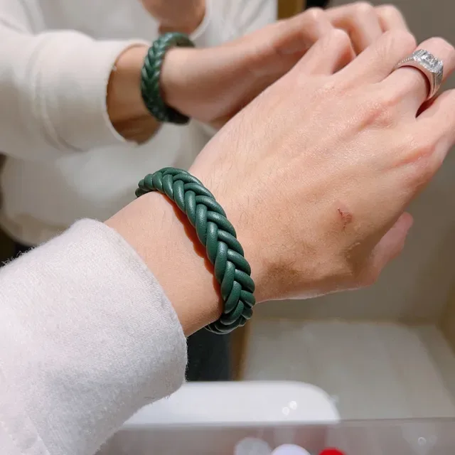 Gucci Braided Green Leather Magnetic Clasp Bracelet 8