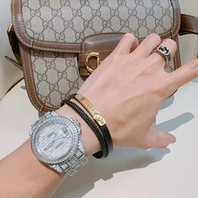 Gucci Brown Gold Braided Leather Double-Wrap Bracelet 2