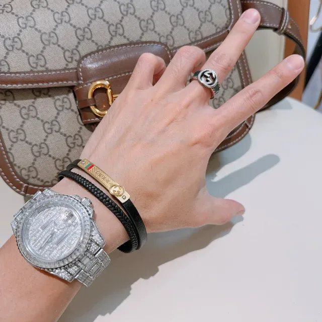 Gucci Brown Gold Braided Leather Double-Wrap Bracelet 5