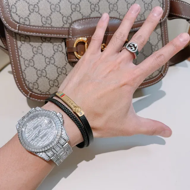 Gucci Brown Gold Braided Leather Double-Wrap Bracelet 8