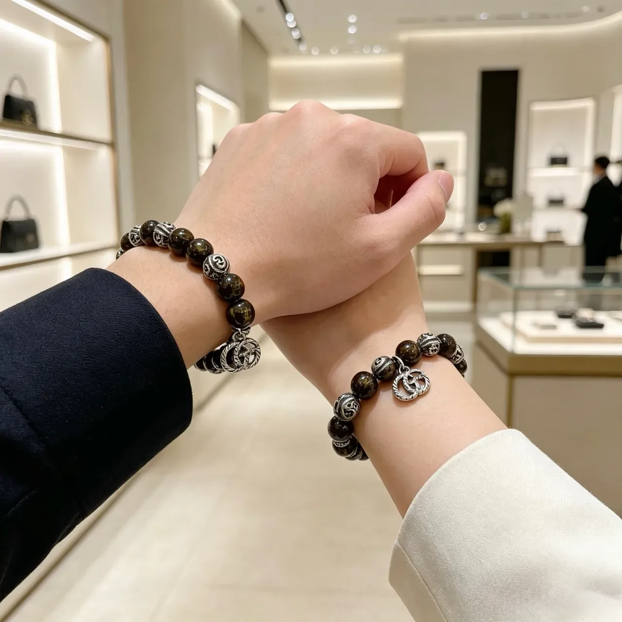 Gucci Brown Silver Beaded Tiger's Eye Stone Bracelet 5