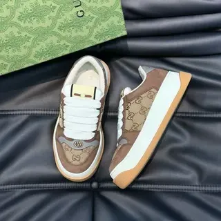 Gucci Brown White GG Monogram Canvas Interlocking G Logo Lifestyle Sneakers