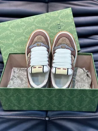 Gucci Brown White GG Monogram Canvas Interlocking G Logo Lifestyle Sneakers 2