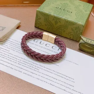 Gucci Burgundy Gold Braided Leather Magnetic Clasp Bracelet