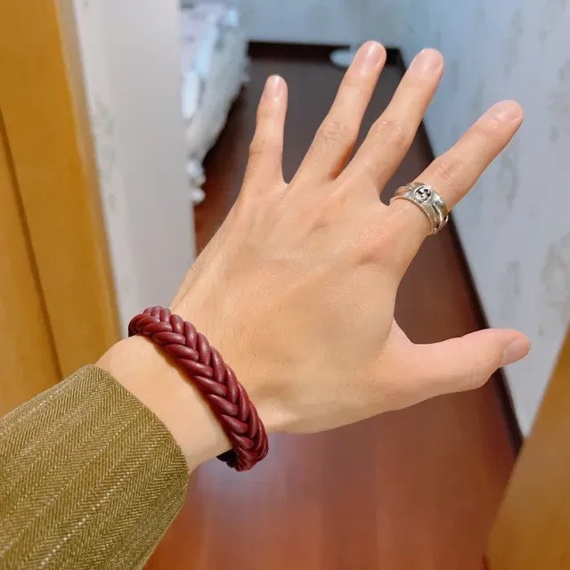 Gucci Burgundy Gold Braided Leather Magnetic Clasp Bracelet 9