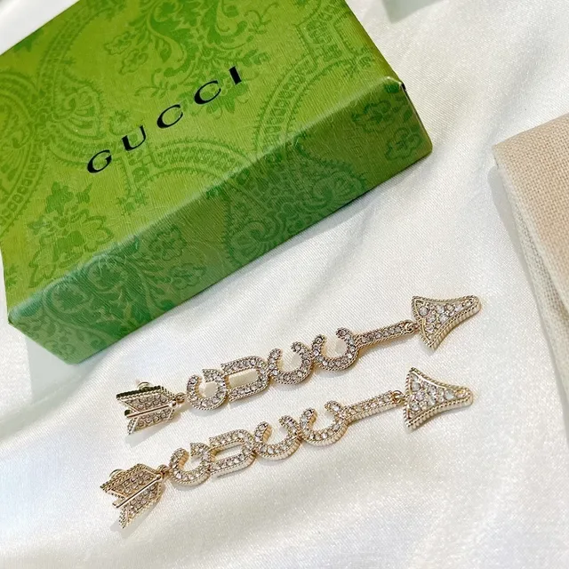 Gucci Crystal Letter Arrow Drop Earrings 2