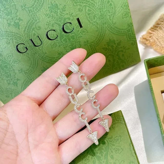 Gucci Crystal Letter Arrow Drop Earrings 3
