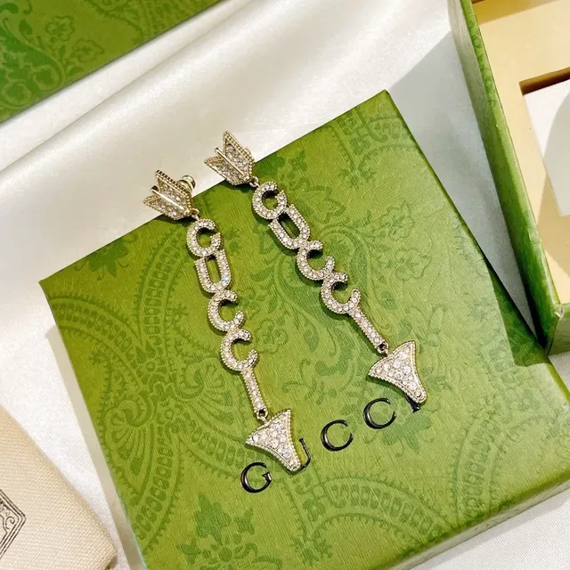 Gucci Crystal Letter Arrow Drop Earrings 8