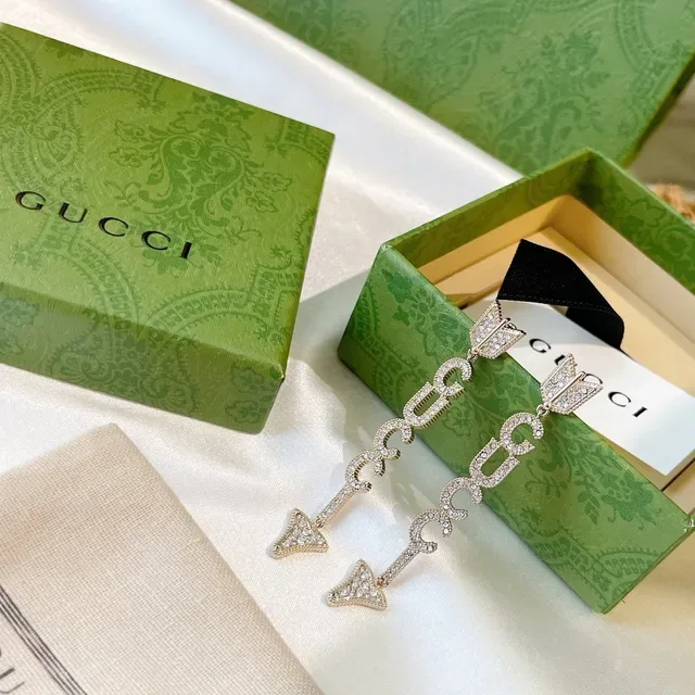 Gucci Crystal Letter Arrow Drop Earrings 9