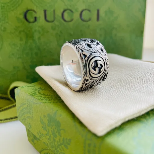 Gucci Dionysus Green Silver Wide Band Malachite Cabochon Ring 5
