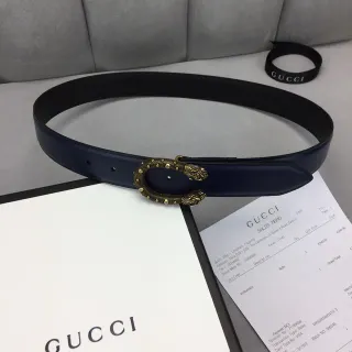 Gucci Dionysus Navy Gold Ornate Lion-Head Buckle Studded Oval Frame Leather Belt