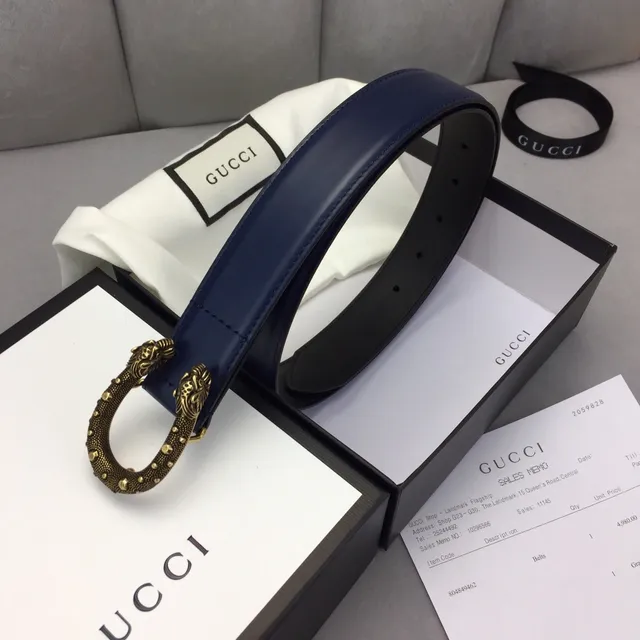 Gucci Dionysus Ceinture en cuir Navy Gold avec boucle tête de lion ornée, cadre ovalé clouté 4