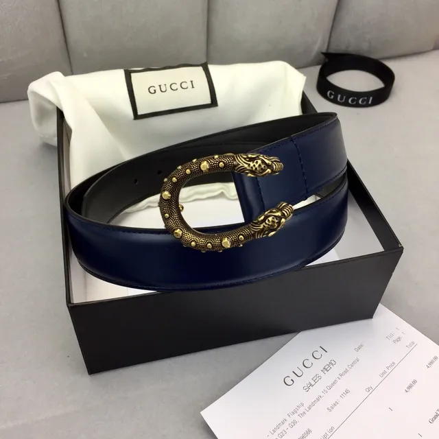 Gucci Dionysus Ceinture en cuir Navy Gold avec boucle tête de lion ornée, cadre ovalé clouté 5