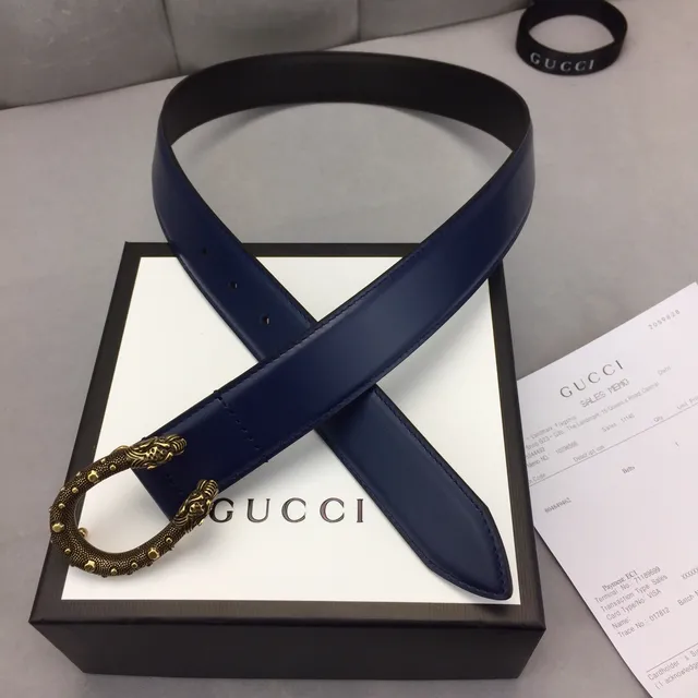 Gucci Dionysus Ceinture en cuir Navy Gold avec boucle tête de lion ornée, cadre ovalé clouté 6