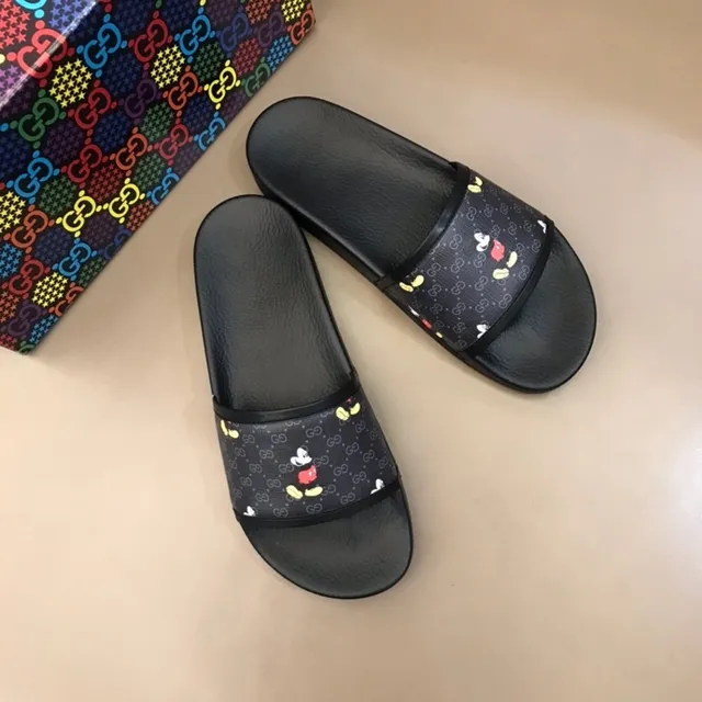 Gucci Disney Collaboration Slide Black Multicolor Monogram-Print Strap Mickey Mouse Motif Slippers 2
