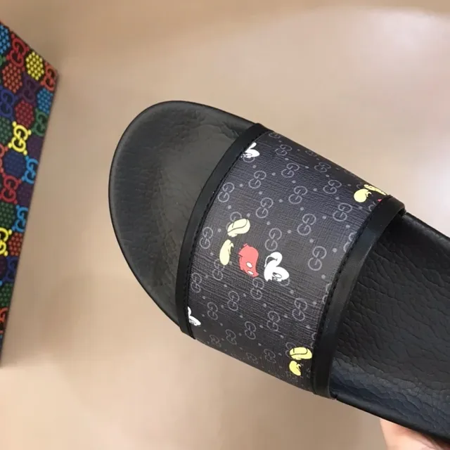 Gucci Disney Collaboration Slide Black Multicolor Monogram-Print Strap Mickey Mouse Motif Slippers 3