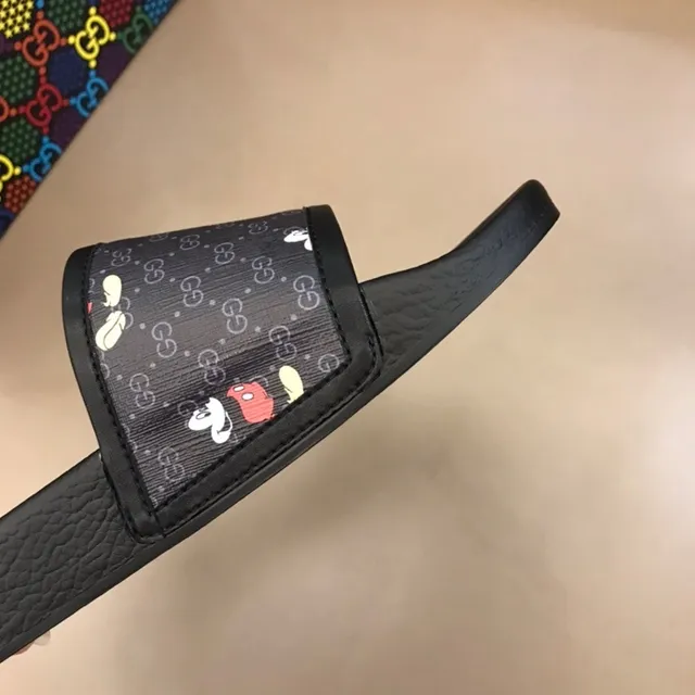 Gucci Disney Collaboration Slide Black Multicolor Monogram-Print Strap Mickey Mouse Motif Slippers 4